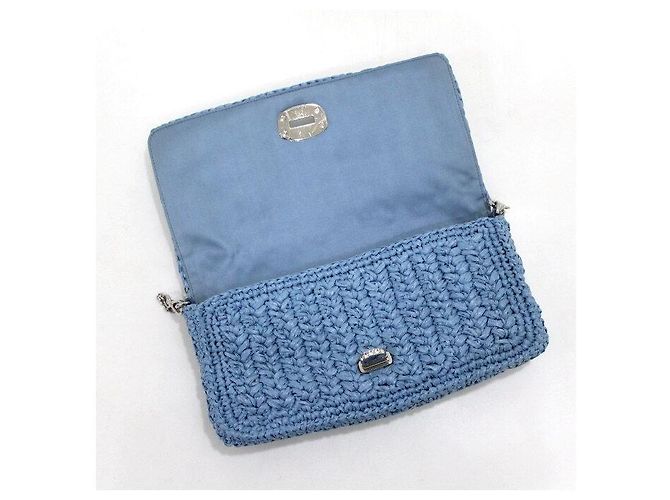 Miu Miu Borsa a tracolla in rafia blu con fiore di cristallo - vista 6