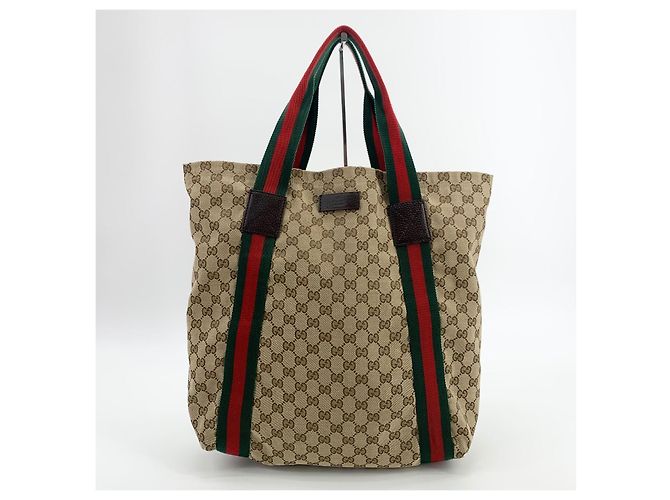 Gucci Jacquard Web Stripe Tote Bag Braun - Ansicht 7