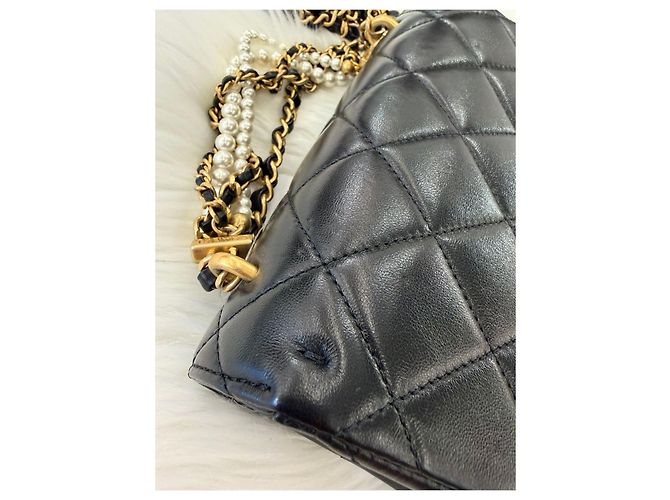 Chanel Mini Flap Bag with Pearls Black Nero - vista 11