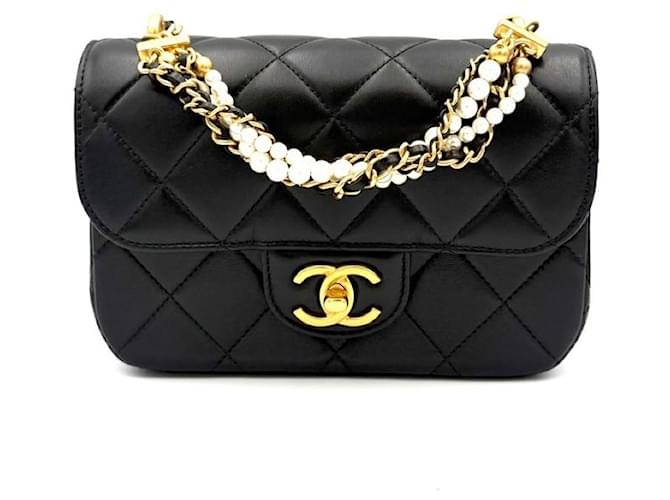 Chanel Mini Flap Bag with Pearls Black Nero - vista 4