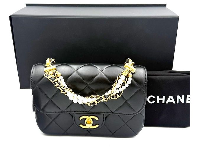 Chanel Mini Flap Bag with Pearls Black Nero - vista 5