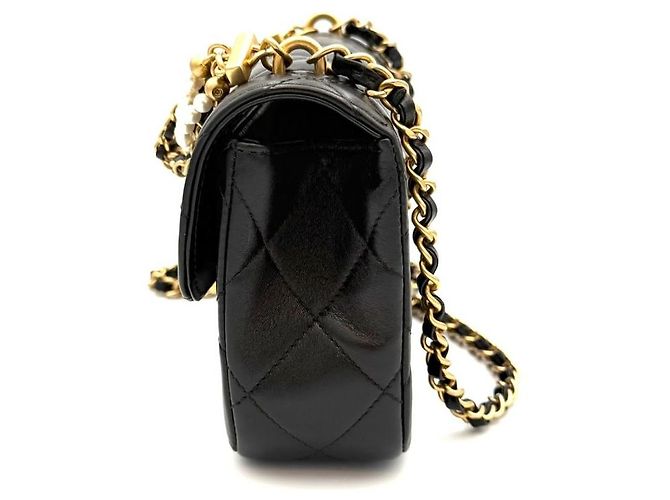 Chanel Mini Flap Bag with Pearls Black Nero - vista 7
