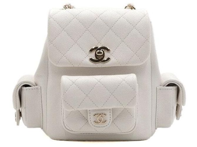 Chanel Zaino piccolo da donna Duma CC in Caviar bianco e oro Champagne - vista 2