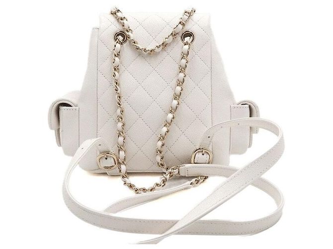 Chanel Zaino piccolo da donna Duma CC in Caviar bianco e oro Champagne - vista 5