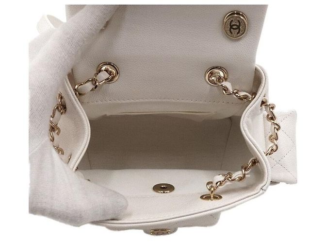 Chanel Zaino piccolo da donna Duma CC in Caviar bianco e oro Champagne - vista 6