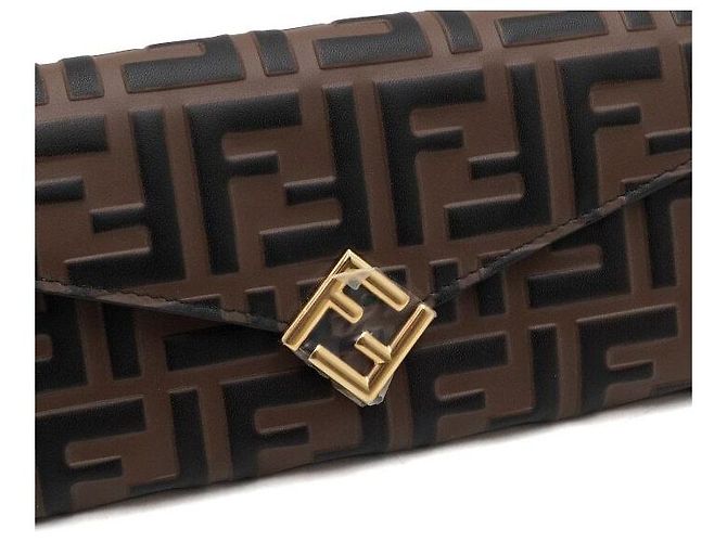 Fendi Borsa a tracolla portafoglio con catena WOC FF Diamond marrone e nero - vista 10