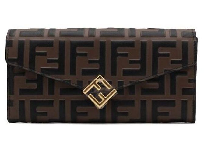 Fendi Borsa a tracolla portafoglio con catena WOC FF Diamond marrone e nero - vista 2