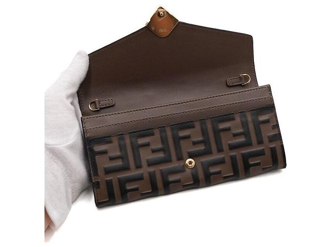 Fendi Borsa a tracolla portafoglio con catena WOC FF Diamond marrone e nero - vista 6