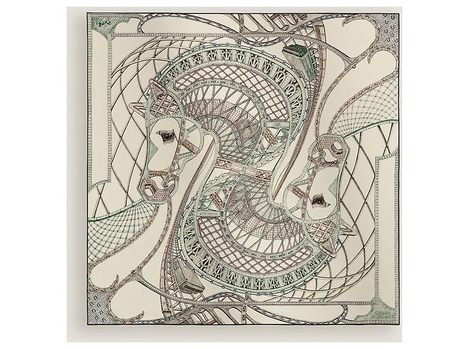 Hermès Bufanda Chevaux d'Hephaistos Cream/Green Verde - vista 7
