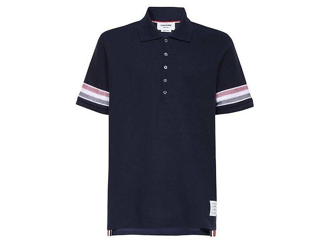 Thom Browne Polo a maniche corte in cotone texturizzato Blu - vista 4