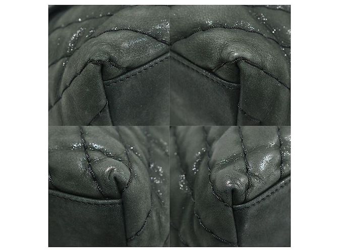Chanel Borsa a tracolla CC Flap in pelle iridescente chevron verde scuro con surpiqûre - vista 5
