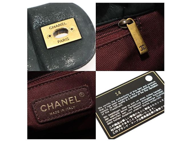 Chanel Borsa a tracolla CC Flap in pelle iridescente chevron verde scuro con surpiqûre - vista 7