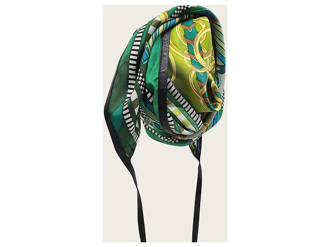 Hermès Carré in pelle Multicolor Eprong D'or con piping Multicolore - vista 4