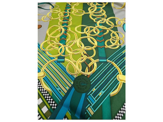 Hermès Carré in pelle Multicolor Eprong D'or con piping Multicolore - vista 5