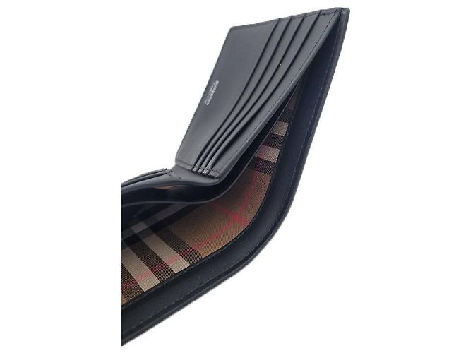 Burberry Men's Check Lined Grain Leather Wallet Black - view 11