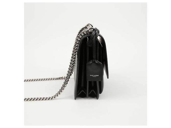 Saint Laurent Borsa a tracolla Sunset Medium in pelle liscia con catena Nero Argento - vista 4