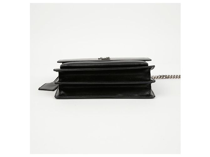 Saint Laurent Borsa a tracolla Sunset Medium in pelle liscia con catena Nero Argento - vista 5