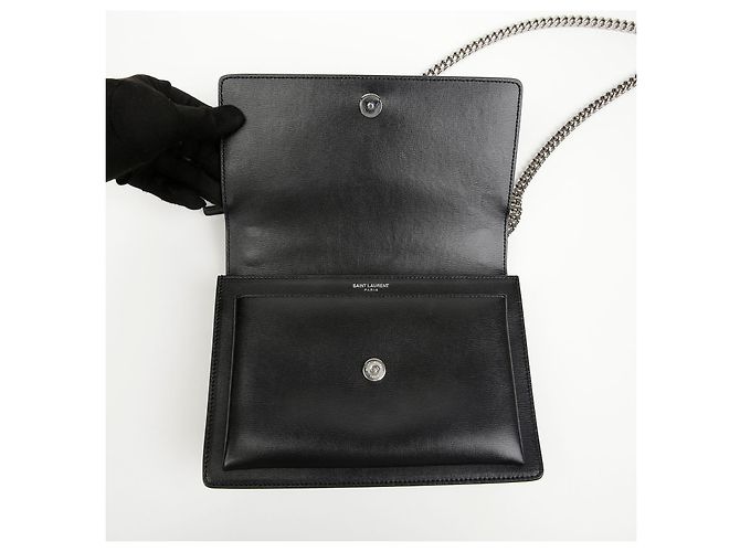 Saint Laurent Borsa a tracolla Sunset Medium in pelle liscia con catena Nero Argento - vista 7