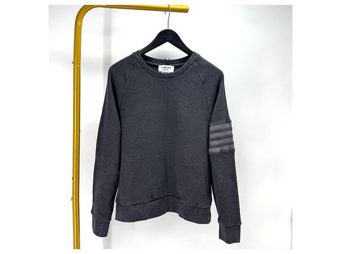 Thom Browne Waffel-Sweatshirt mit diagonalen Streifen Grau Braun - Ansicht 13