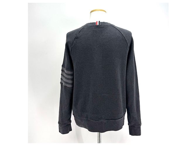 Thom Browne Waffel-Sweatshirt mit diagonalen Streifen Grau Braun - Ansicht 17
