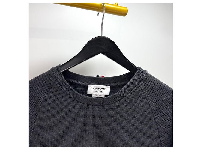Thom Browne Waffel-Sweatshirt mit diagonalen Streifen Grau Braun - Ansicht 18
