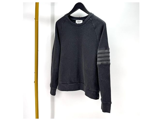 Thom Browne Waffel-Sweatshirt mit diagonalen Streifen Grau Braun - Ansicht 3