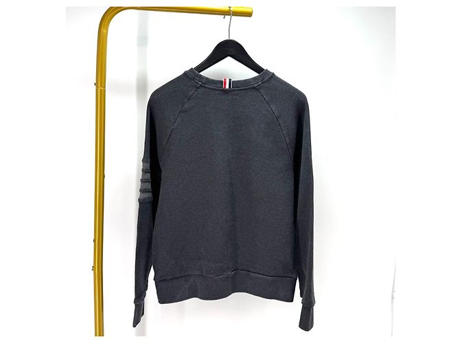Thom Browne Waffel-Sweatshirt mit diagonalen Streifen Grau Braun - Ansicht 4