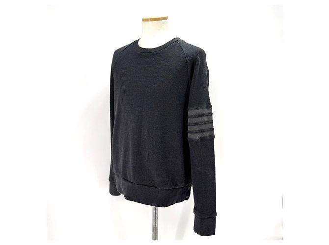 Thom Browne Waffel-Sweatshirt mit diagonalen Streifen Grau Braun - Ansicht 5