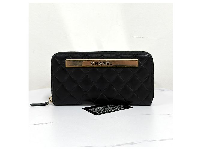 Chanel Logo Zip Long Wallet Schwarz - Ansicht 2