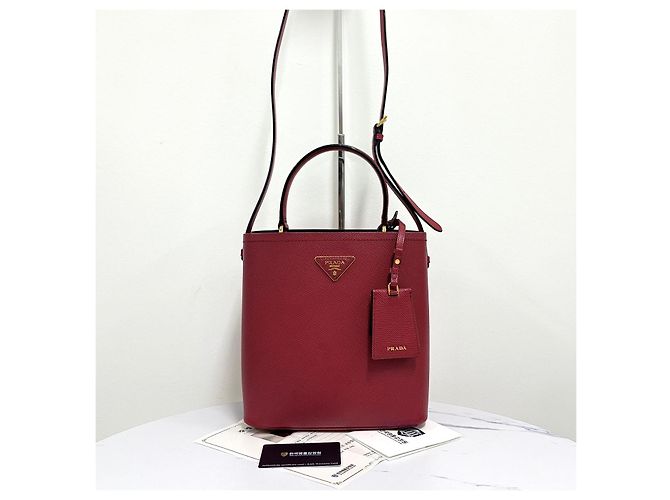 Prada Saffiano Panier Tote Bag Medium Rot - Ansicht 5