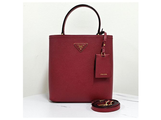 Prada Saffiano Panier Tote Bag Medium Rot - Ansicht 7