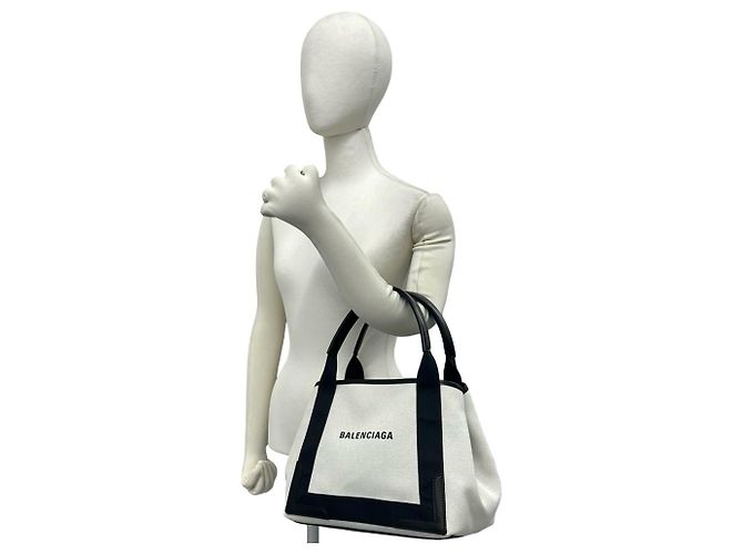 Borsa Balenciaga Cabas Logo Navy Bianco Blu navy - vista 2