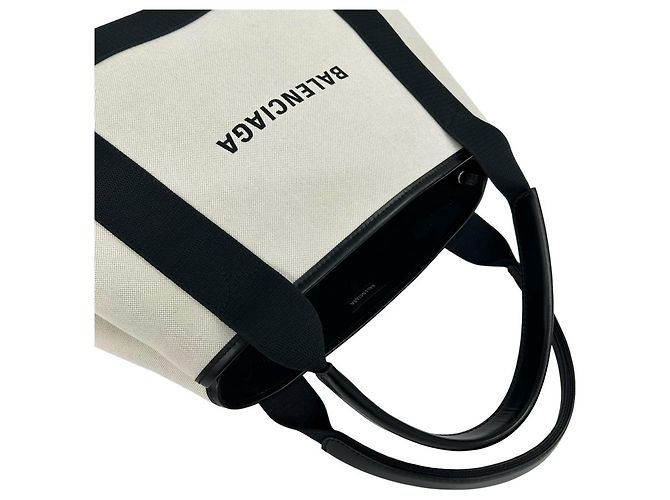 Borsa Balenciaga Cabas Logo Navy Bianco Blu navy - vista 4