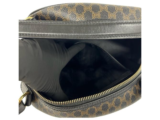 Céline Celine Vintage Macadam Blazon Triomphe Logo Handtasche Braun Schwarz - Ansicht 10