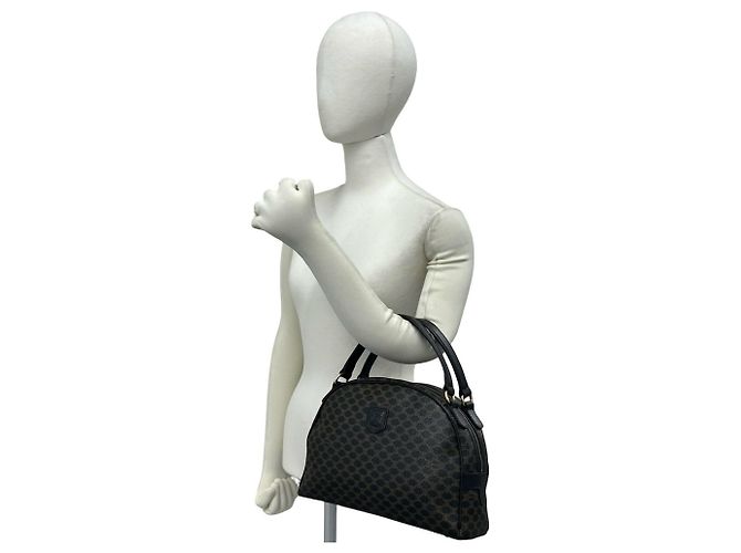 Céline Celine Vintage Macadam Blazon Triomphe Logo Handtasche Braun Schwarz - Ansicht 2