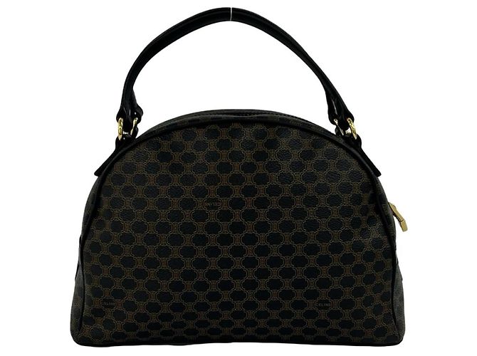 Céline Celine Vintage Macadam Blazon Triomphe Logo Handtasche Braun Schwarz - Ansicht 3