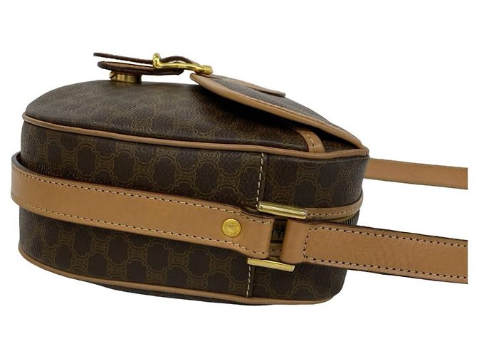 Céline Celine Vintage Macadam Blazon Pattern Triomphe Schultertasche aus Leder Braun - Ansicht 6