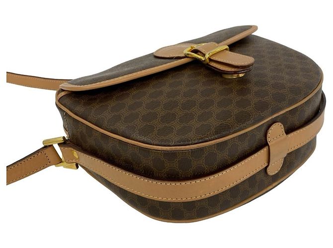 Céline Celine Vintage Macadam Blazon Pattern Triomphe Schultertasche aus Leder Braun - Ansicht 7