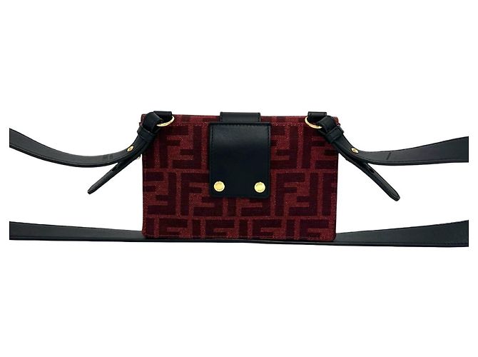 Borsa a tracolla FENDI Marspio Bucket Zucca Nero Rosso - vista 3