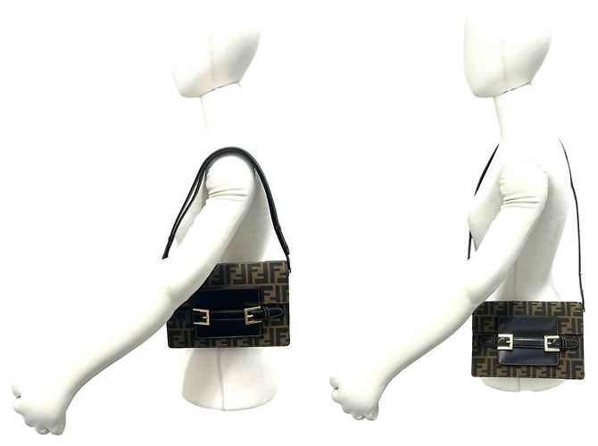 FENDI Vintage Zucca FF Logo Pattern Canvas Leather Shoulder Bag - view 2