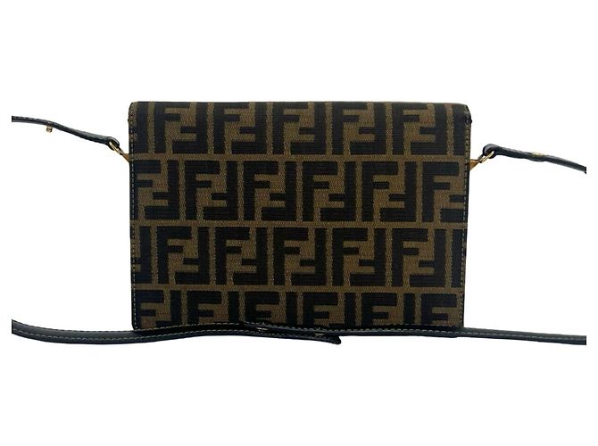 FENDI Vintage Zucca FF Logo Pattern Canvas Leather Shoulder Bag - view 3