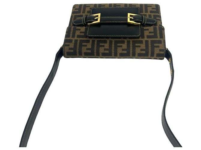 FENDI Vintage Zucca FF Logo Pattern Canvas Leather Shoulder Bag - view 4
