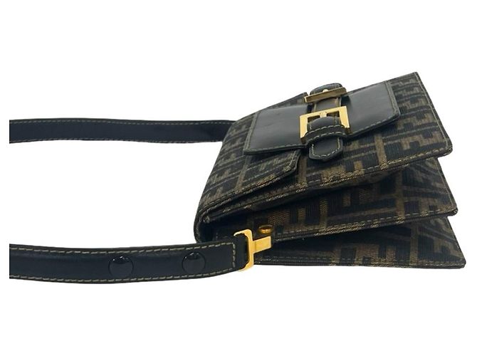 FENDI Vintage Zucca FF Logo Pattern Canvas Leather Shoulder Bag - view 5