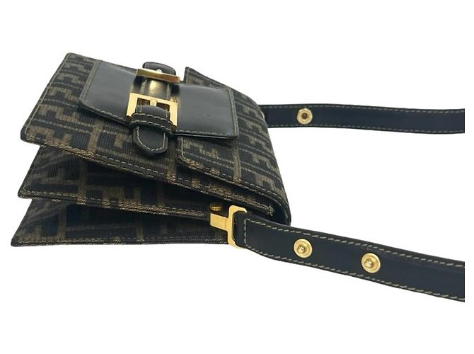 FENDI Vintage Zucca FF Logo Pattern Canvas Leather Shoulder Bag - view 6