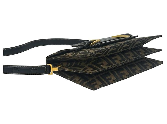 FENDI Vintage Zucca FF Logo Pattern Canvas Leather Shoulder Bag - view 7