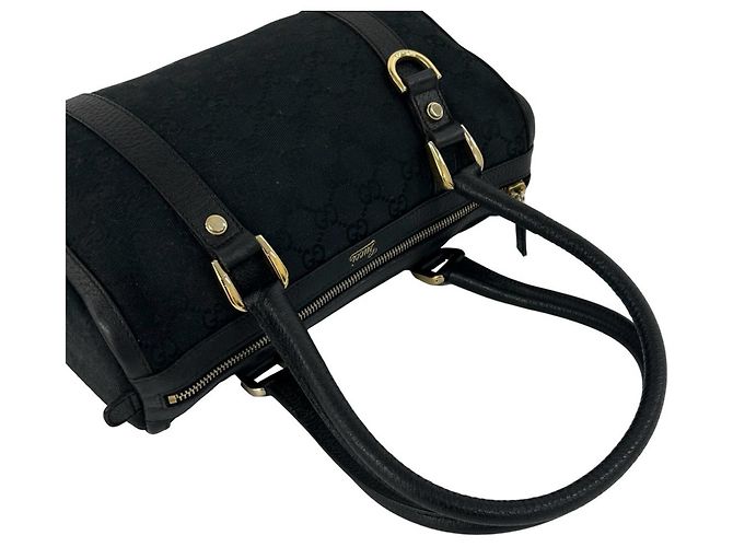 Sac à main en cuir et toile à motif logo GG GUCCI Noir - vue 4