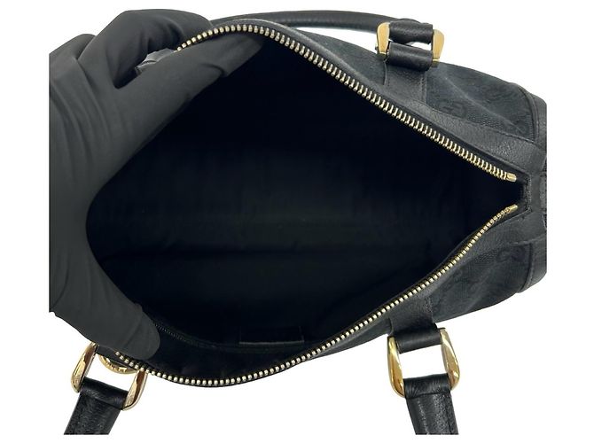 Sac à main en cuir et toile à motif logo GG GUCCI Noir - vue 9