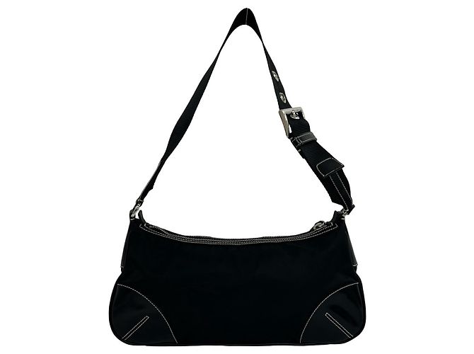 Bolsa de ombro Prada em nylon Tessuto e couro com placa de logo triangular Preto - vista 3