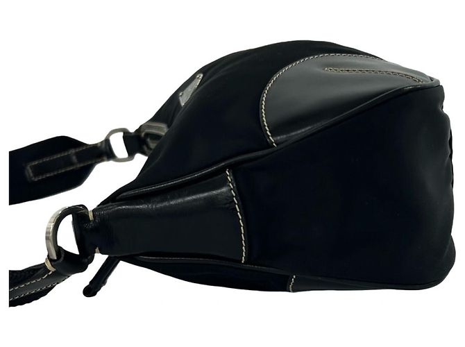 Bolsa de ombro Prada em nylon Tessuto e couro com placa de logo triangular Preto - vista 5