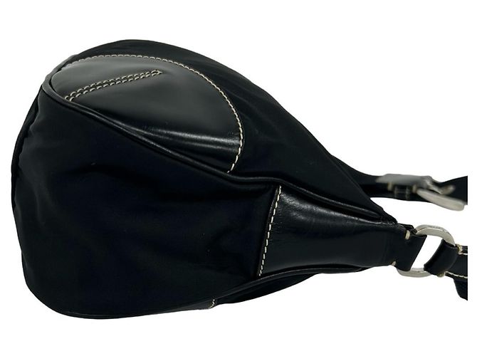 Bolsa de ombro Prada em nylon Tessuto e couro com placa de logo triangular Preto - vista 6